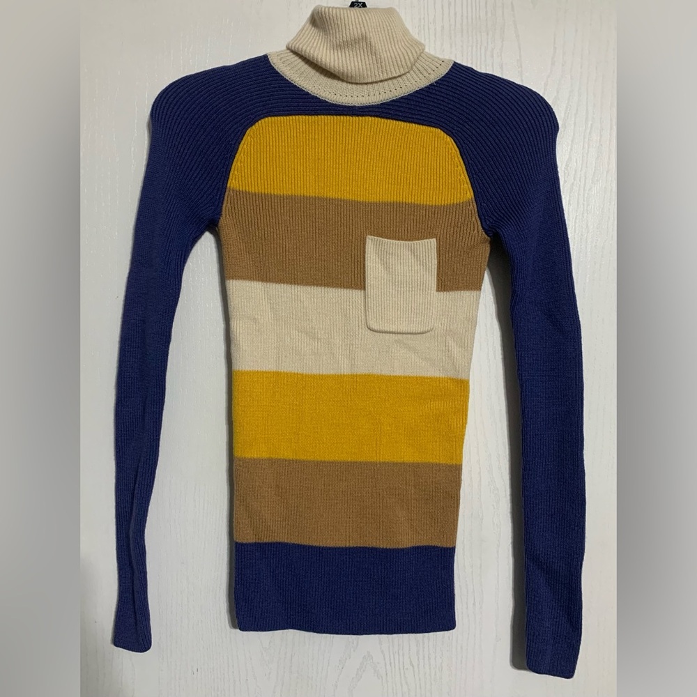 Marc by MARC JACOBS Soft 100% Wool Ribbed Knit Striped Turtleneck Sweater